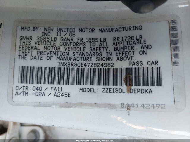 45082462 :رقم المزاد ، 1NXBR30E47Z824982 vin ، 2007 Toyota Corolla Ce مزاد بيع