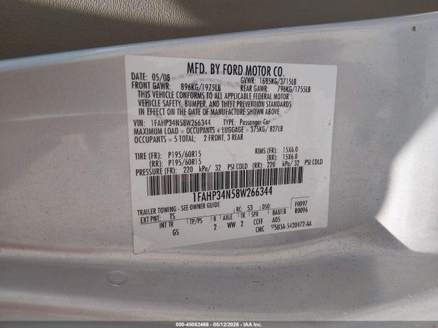 Aukcja sprzedaży 2008 Ford Focus S, vin: 1FAHP34N58W266344, numer aukcji: 45082466