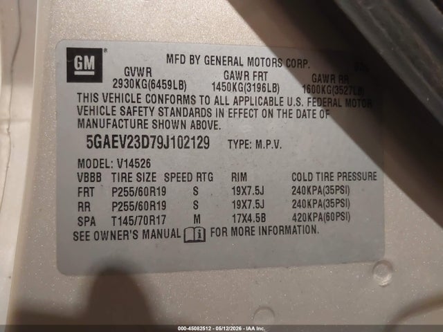 Aukcja sprzedaży 2009 Buick Enclave Cxl, vin: 5GAEV23D79J102129, numer aukcji: 45082512