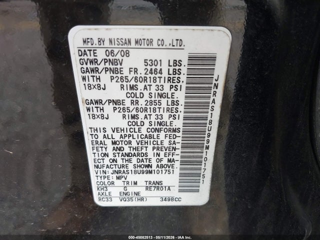 Aukcja sprzedaży 2009 Infiniti Fx35, vin: JNRAS18U99M101751, numer aukcji: 45082513