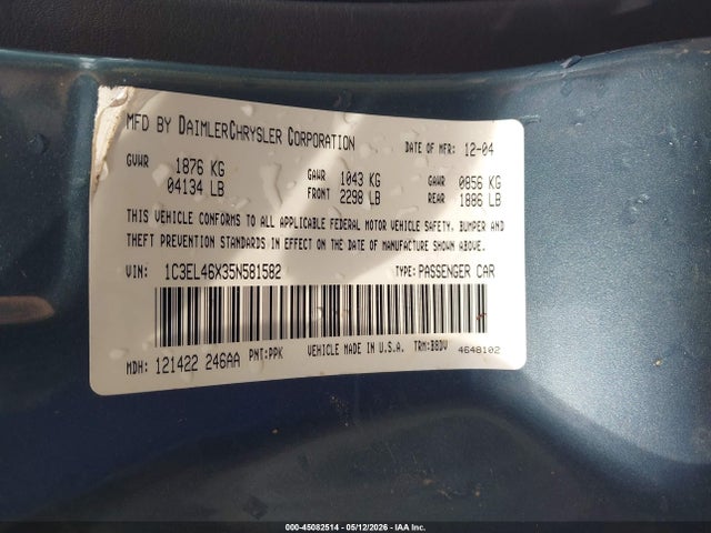 Продаж на аукціоні авто 2005 Chrysler Sebring, vin: 1C3EL46X35N581582, номер лоту: 45082514