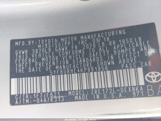 Toyota COROLLA LE 2019 5YFBURHE4KP891856 Image 9