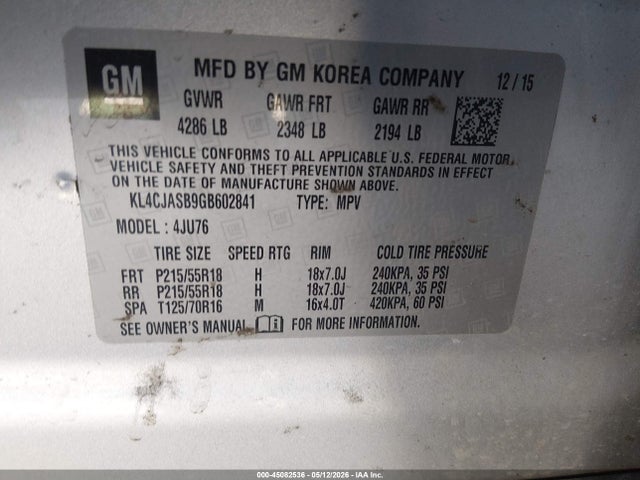 Продаж на аукціоні авто 2016 Buick Encore, vin: KL4CJASB9GB602841, номер лоту: 45082536