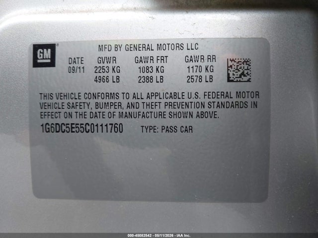 45082542 :رقم المزاد ، 1G6DC5E55C0111760 vin ، 2012 Cadillac Cts Standard مزاد بيع