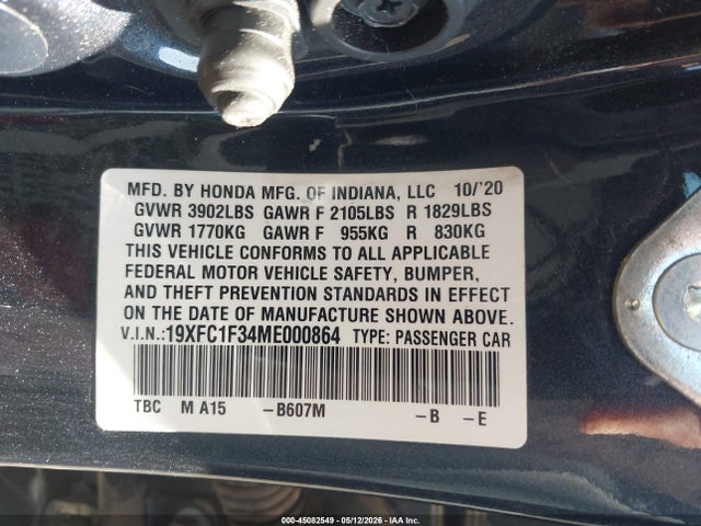 Aukcja sprzedaży 2021 Honda Civic Ex, vin: 19XFC1F34ME000864, numer aukcji: 45082549