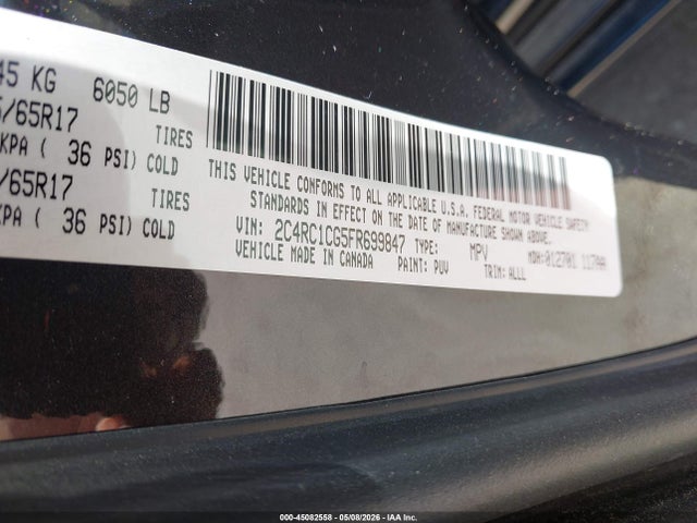 2015 Chrysler Town & Country Touring-l მანქანა იყიდება აუქციონზე, vin: 2C4RC1CG5FR699847, აუქციონის ნომერი: 45082558