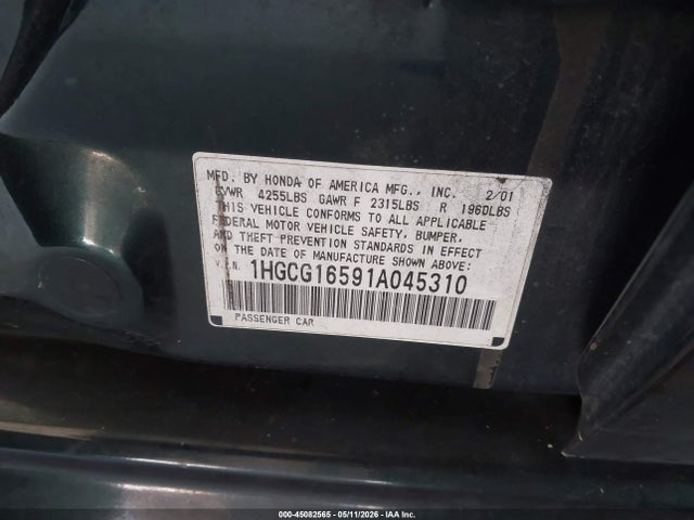 Aukcja sprzedaży 2001 Honda Accord 3.0 Ex, vin: 1HGCG16591A045310, numer aukcji: 45082565