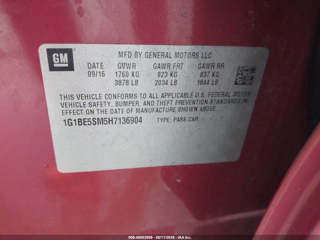 1G1BE5SM5H7136904 Chevrolet Cruze Lt Auto