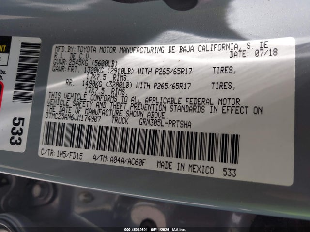 Aukcja sprzedaży 2018 Toyota Tacoma Trd Sport, vin: 3TMCZ5AN6JM174907, numer aukcji: 45082601