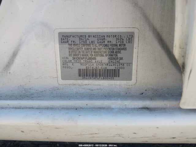 2015 Nissan Versa 1.6 Sv მანქანა იყიდება აუქციონზე, vin: 3N1CN7AP1FL800405, აუქციონის ნომერი: 45082612
