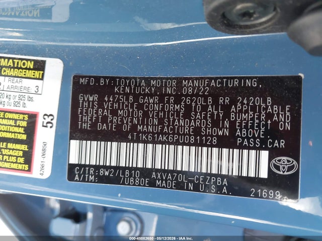 Aukcja sprzedaży 2023 Toyota Camry Xse, vin: 4T1K61AK6PU081128, numer aukcji: 45082650