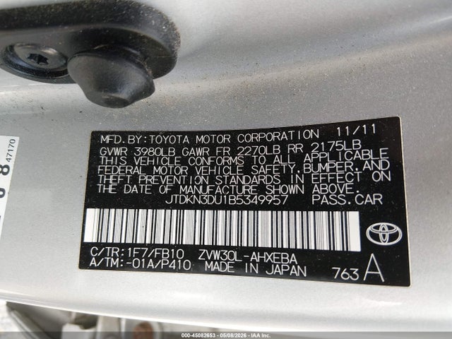 45082653 :رقم المزاد ، JTDKN3DU1B5349957 vin ، 2011 Toyota Prius Three مزاد بيع