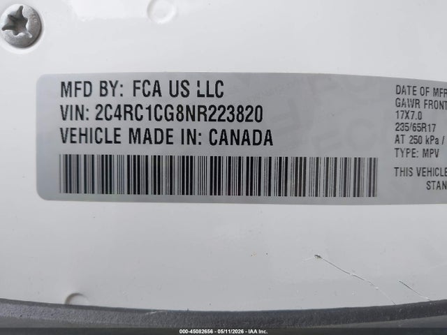 Продаж на аукціоні авто 2022 Chrysler Voyager Lx, vin: 2C4RC1CG8NR223820, номер лоту: 45082656