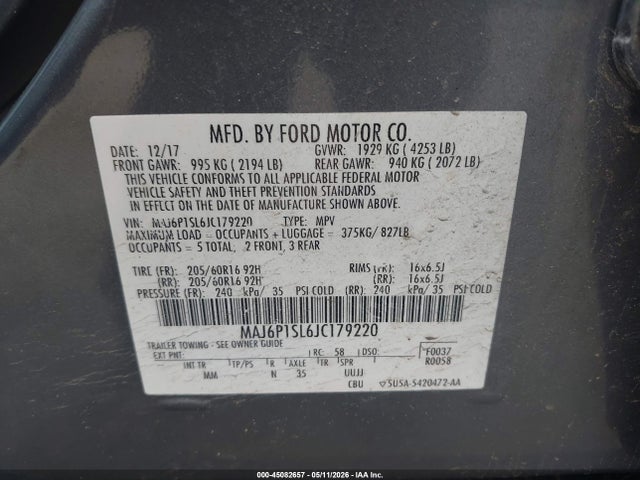 MAJ6P1SL6JC179220 Ford ECOSPORT S