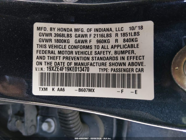 Продажа на аукционе авто 2019 Honda Insight Lx, vin: 19XZE4F19KE013470, номер лота: 45082667