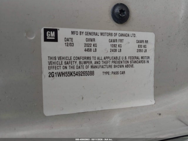 Продажа на аукционе авто 2004 Chevrolet Impala Ls, vin: 2G1WH55K549265088, номер лота: 45082683
