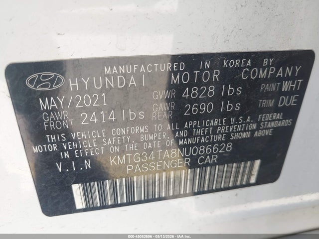 45082696 :رقم المزاد ، KMTG34TA8NU086628 vin ، 2022 Genesis G70 2.0t Awd مزاد بيع