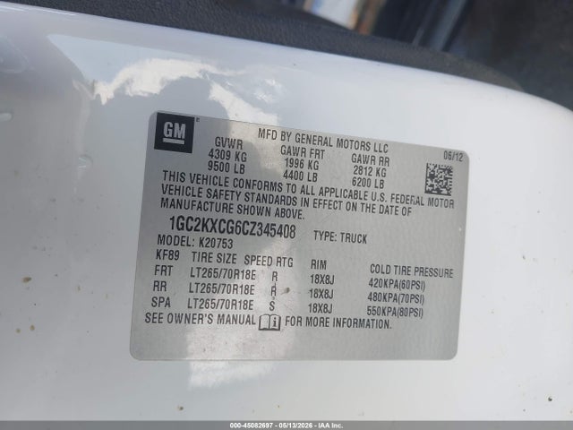 Продаж на аукціоні авто 2012 Chevrolet Silverado 2500hd Lt, vin: 1GC2KXCG6CZ345408, номер лоту: 45082697