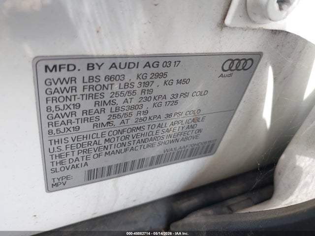 Продажа на аукционе авто 2017 Audi Q7 3.0t Premium, vin: WA1LAAF70HD051517, номер лота: 45082714