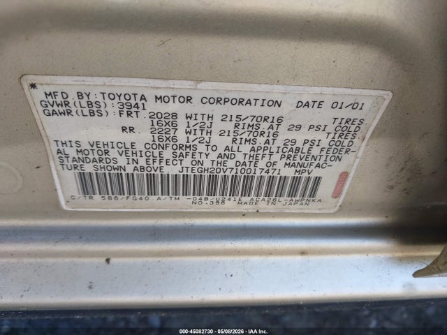 Продаж на аукціоні авто 2001 Toyota Rav4, vin: JTEGH20V710017471, номер лоту: 45082730
