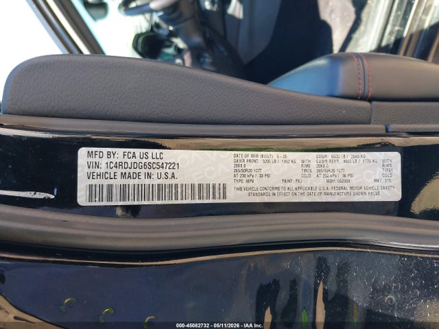 45082732 :رقم المزاد ، 1C4RDJDG6SC547221 vin ، 2025 Dodge Durango Gt Awd مزاد بيع