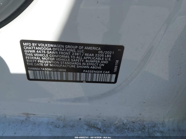 Продаж на аукціоні авто 2021 Volkswagen Passat 2.0t R-line, vin: 1VWMA7A30MC013896, номер лоту: 45082741