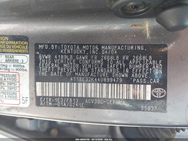 Aukcja sprzedaży 2004 Toyota Camry Le, vin: 4T1BE32K44U899479, numer aukcji: 45082760