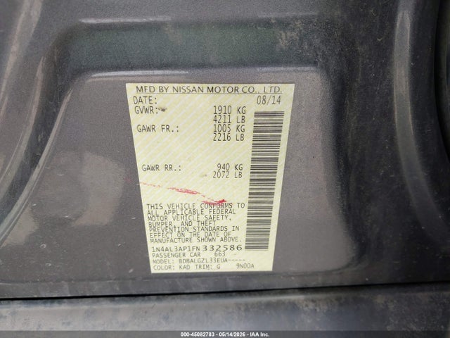 1N4AL3AP1FN332586 Nissan Altima 2.5/2.5 S/2.5 Sl/2.5 Sv