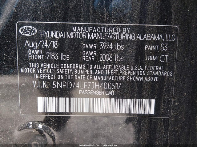 Продажа на аукционе авто 2018 Hyundai Elantra Se, vin: 5NPD74LF7JH400517, номер лота: 45082797