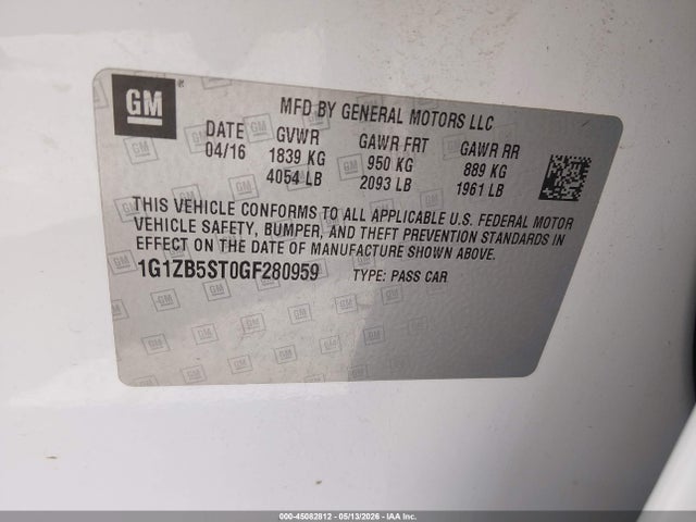 45082812 :رقم المزاد ، 1G1ZB5ST0GF280959 vin ، 2016 Chevrolet Malibu Ls مزاد بيع