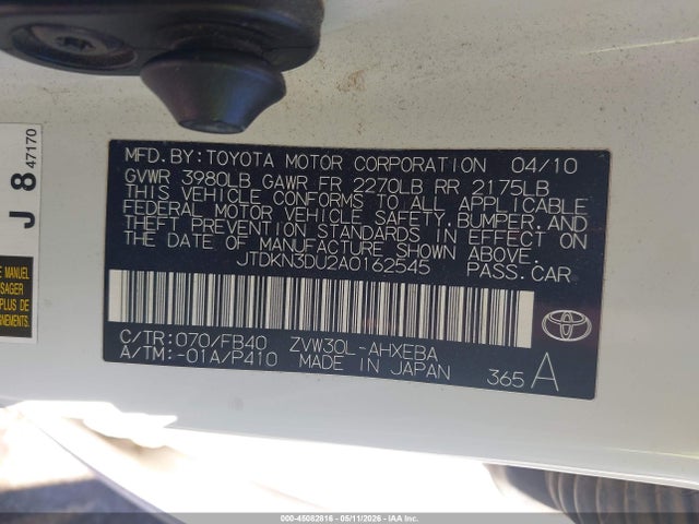 Aukcja sprzedaży 2010 Toyota Prius Ii, vin: JTDKN3DU2A0162545, numer aukcji: 45082816