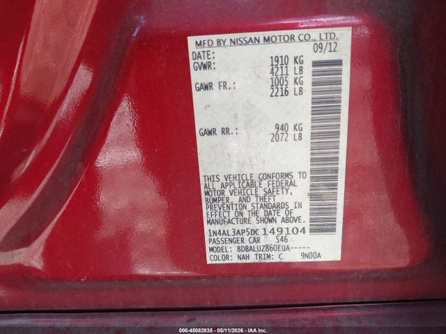 Продаж на аукціоні авто 2013 Nissan Altima 2.5 Sv, vin: 1N4AL3AP5DC149104, номер лоту: 45082835