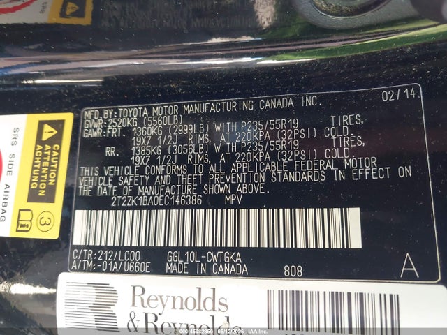 45082850 :رقم المزاد ، 2T2ZK1BA0EC146386 vin ، 2014 Lexus Rx 350 مزاد بيع
