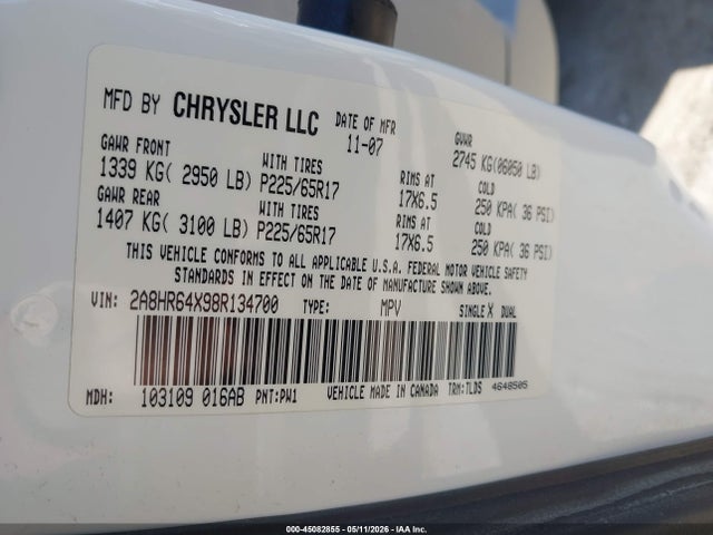 Продаж на аукціоні авто 2008 Chrysler Town & Country Limited, vin: 2A8HR64X98R134700, номер лоту: 45082855