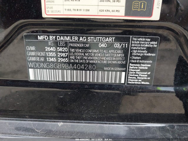 Aukcja sprzedaży 2011 Mercedes-benz S 550 4matic, vin: WDDNG8GB9BA404280, numer aukcji: 45082862