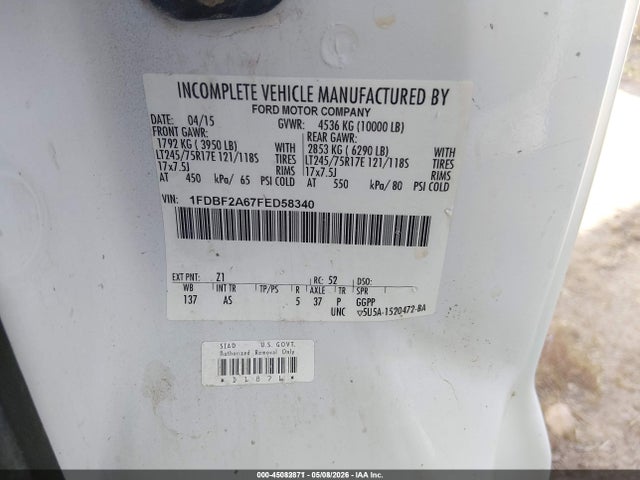 Auction sale of the 2015 Ford F-250 Xl, vin: 1FDBF2A67FED58340, lot number: 45082871