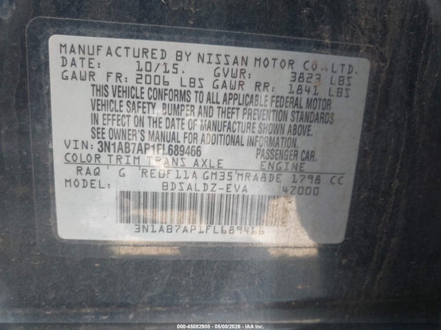 Продаж на аукціоні авто 2015 Nissan Sentra Sv, vin: 3N1AB7AP1FL689466, номер лоту: 45082908