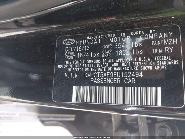 2014 Hyundai Accent Gs მანქანა იყიდება აუქციონზე, vin: KMHCT5AE9EU152494, აუქციონის ნომერი: 45082915