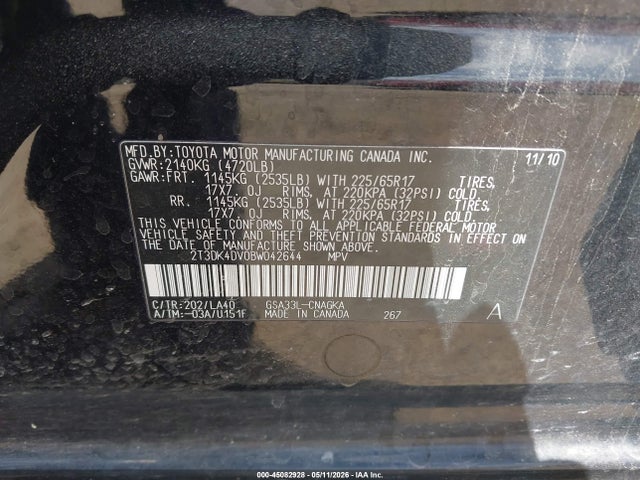 Продаж на аукціоні авто 2011 Toyota Rav4 Limited V6, vin: 2T3DK4DV0BW042644, номер лоту: 45082928