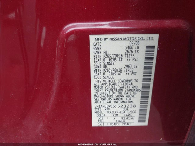 Продаж на аукціоні авто 2006 Nissan Xterra S, vin: 5N1AN08W36C523238, номер лоту: 45082968