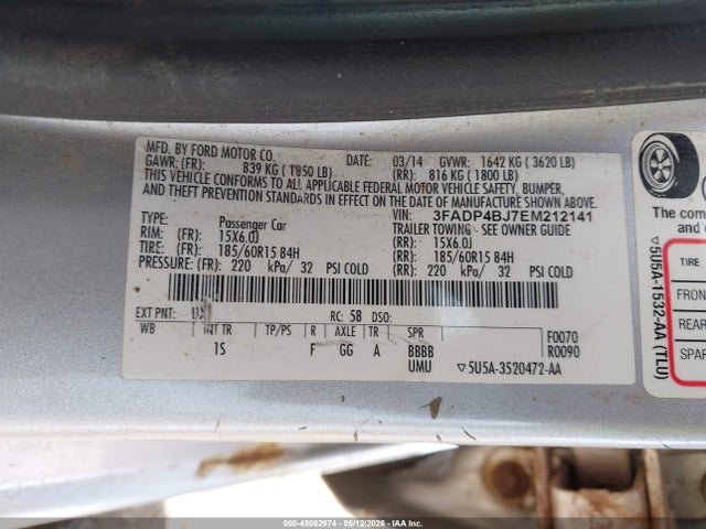 Aukcja sprzedaży 2014 Ford Fiesta Se, vin: 3FADP4BJ7EM212141, numer aukcji: 45082974