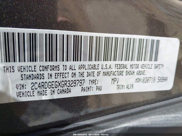 2016 Dodge Grand Caravan R/t მანქანა იყიდება აუქციონზე, vin: 2C4RDGEGXGR329797, აუქციონის ნომერი: 45082976