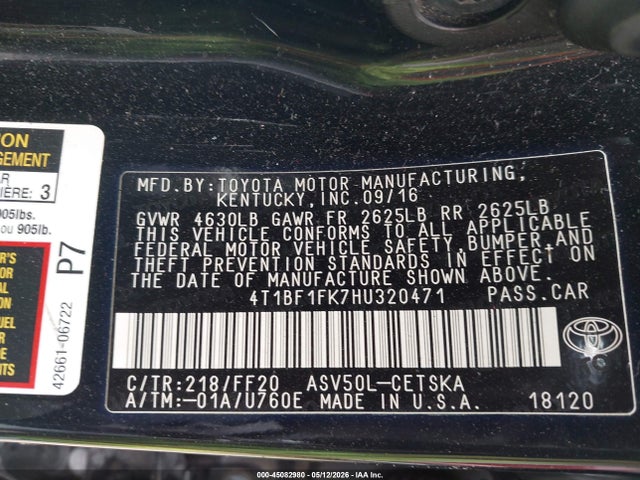 Продаж на аукціоні авто 2017 Toyota Camry Se, vin: 4T1BF1FK7HU320471, номер лоту: 45082980