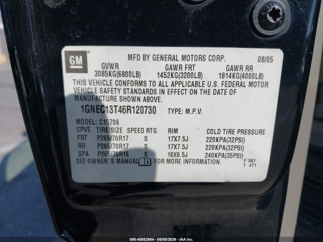 Продаж на аукціоні авто 2006 Chevrolet Tahoe Lt, vin: 1GNEC13T46R120730, номер лоту: 45082984