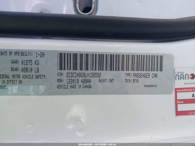 Aukcja sprzedaży 2020 Dodge Charger Sxt Rwd, vin: 2C3CDXBG9LH126592, numer aukcji: 45083001