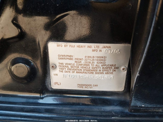 Aukcja sprzedaży 2006 Subaru Impreza, vin: JF1GD70646L501969, numer aukcji: 45083016