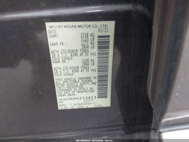 Nissan MURANO SL 2015 5N1AZ2MG9FN213453 Image 9