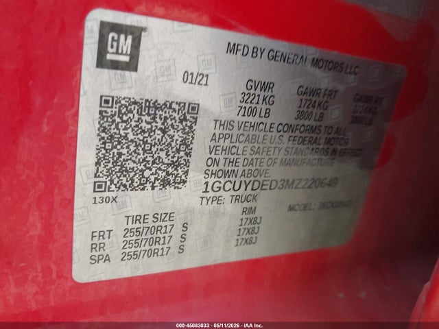 1GCUYDED3MZ220649 Chevrolet Silverado 1500 4wd Short Bed Lt