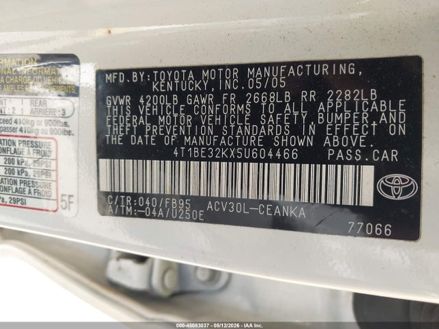 2005 Toyota Camry Le მანქანა იყიდება აუქციონზე, vin: 4T1BE32KX5U604466, აუქციონის ნომერი: 45083037