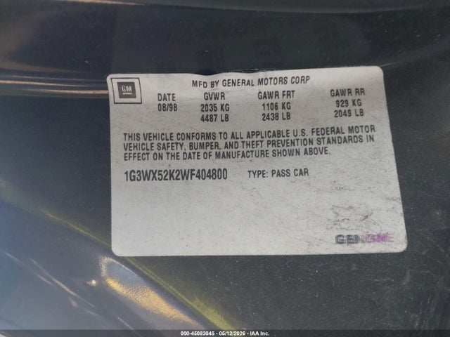 45083045 :رقم المزاد ، 1G3WX52K2WF404800 vin ، 1998 Oldsmobile Intrigue Gls مزاد بيع
